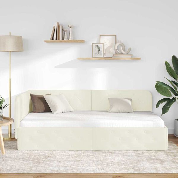 vidaXL Eckbettgestell mit Kopfteil Creme 100 x 200 cm Samt