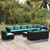vidaXL 10-tlg. Garten-Lounge-Set mit Kissen Poly Rattan Schwarz