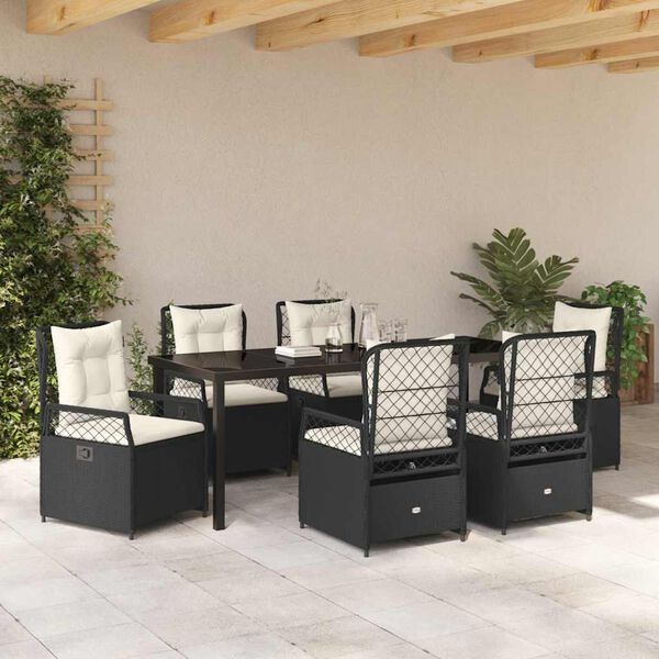 vidaXL Garten Essgruppe 7 pcs Schwarz Poly-Rattan