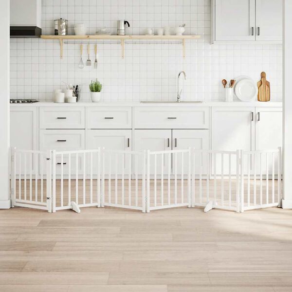 vidaXL 6-tlg. Hundetor mit T&uuml;r Faltbar Wei&szlig; 300 cm Massivholz Tanne