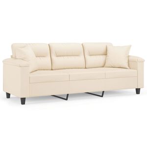 vidaXL 3-Sitzer-Sofa mit Kissen Beige 180 cm Mikrofasergewebe