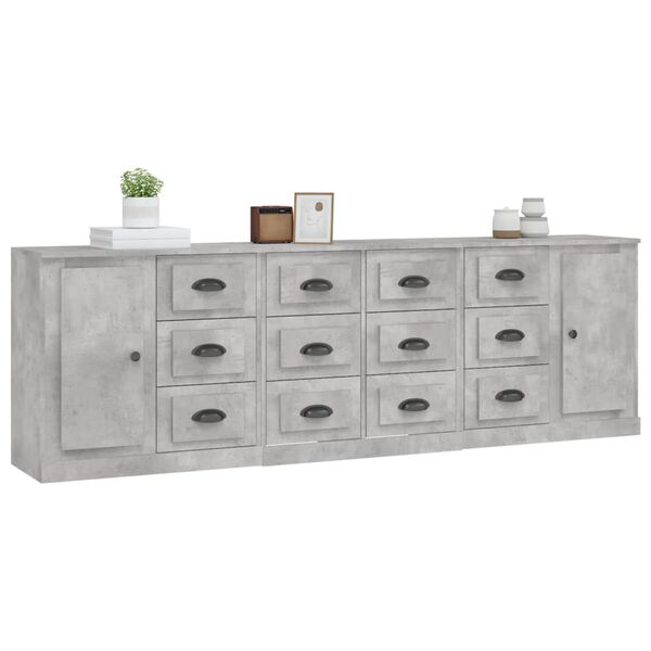 vidaXL Sideboards 3 Stk. Betongrau Holzwerkstoff