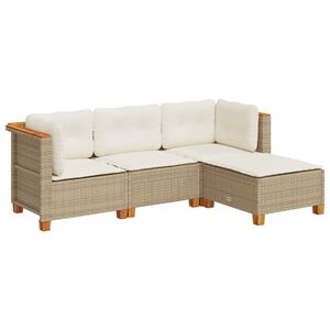 vidaXL 4-tlg. Garten-Sofagarnitur mit Kissen Beige Poly Rattan