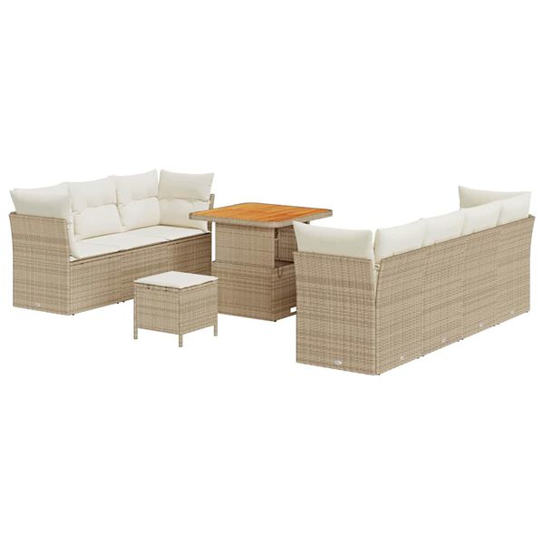 vidaXL Garten-Sofa-Set mit Kissen mit Speicher 10 pcs Beige und Creme