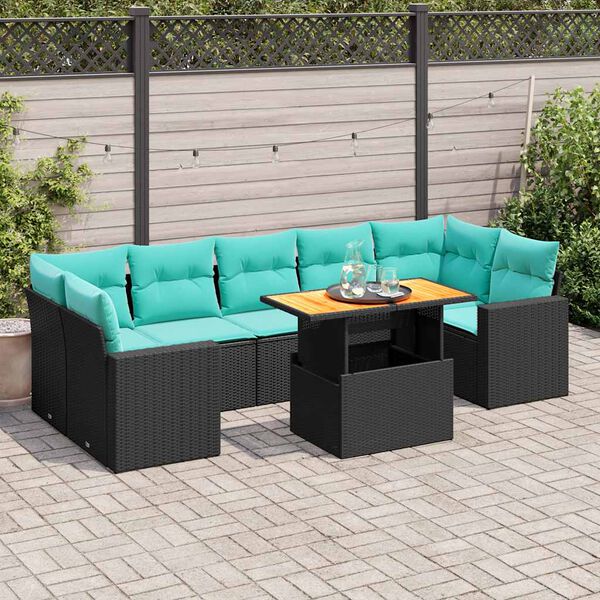vidaXL 8-tlg. Garten-Sofagarnitur mit Kissen Schwarz Poly Rattan
