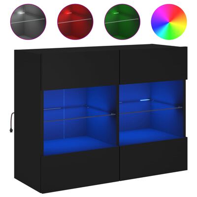 vidaXL TV-Wandschrank mit LED-Leuchten Schwarz 78,5x30x60,5 cm