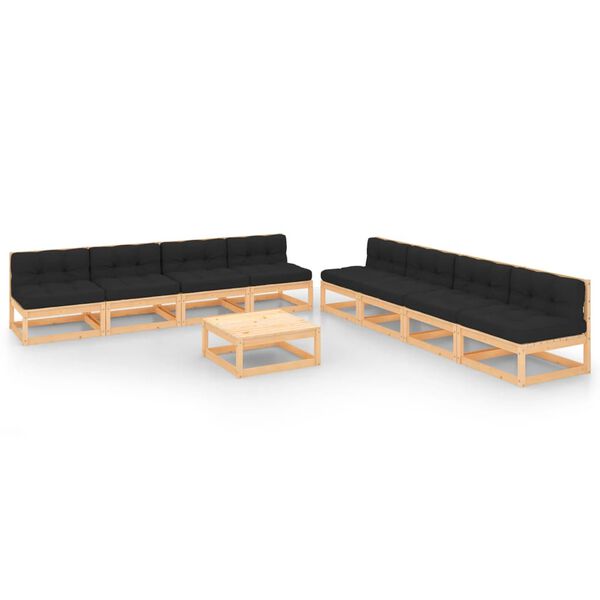 vidaXL 9-tlg. Garten-Lounge-Set mit Kissen Massivholz Kiefer