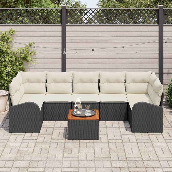 vidaXL Gartensofa-set mit Speicher 8 pcs Schwarz und Creme Poly-Rattan
