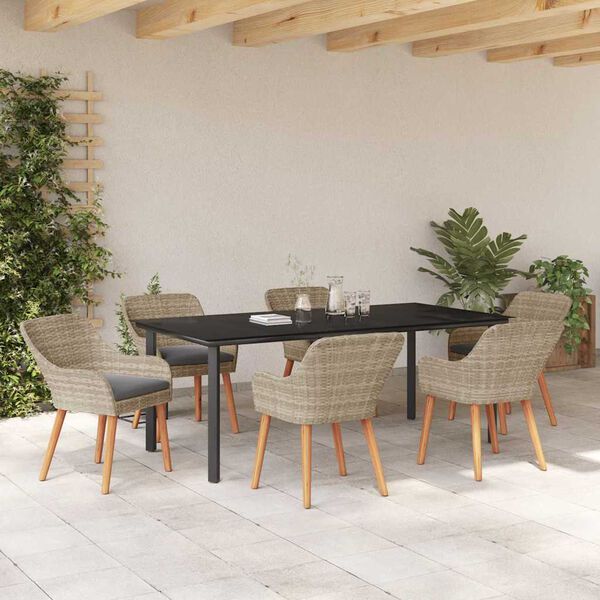 vidaXL Garten Essgruppe mit Kissen 7 pcs Hellgrau Poly-Rattan