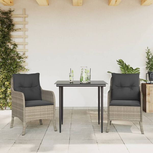 vidaXL 3-tlg. Garten-Essgruppe mit Kissen Hellgrau Poly Rattan