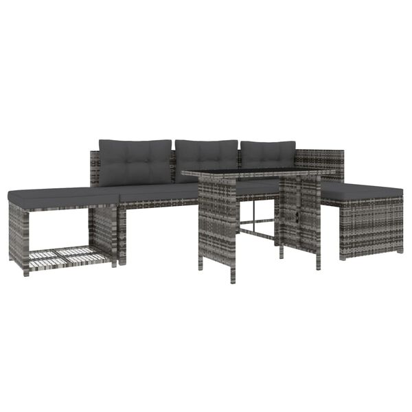 vidaXL 4-tlg. Garten-Essgruppe mit Kissen Grau Poly Rattan