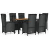 vidaXL 7-tlg. Garten-Essgruppe mit Kissen Schwarz Poly Rattan