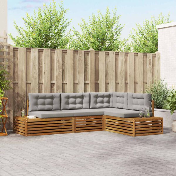 vidaXL Outdoor-Sofagarnitur mit Kissen 4 St&uuml;ck Nat&uuml;rlich und Hellgrau