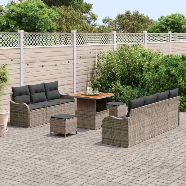 vidaXL Garten-Sofa-Set mit Kissen mit Speicher mit Kissen 10 pcs Grau