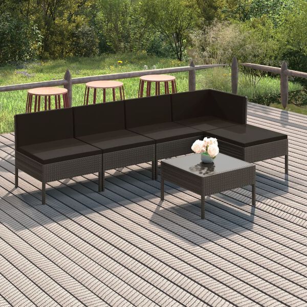 vidaXL 6-tlg. Garten-Lounge-Set mit Auflagen Poly Rattan Grau