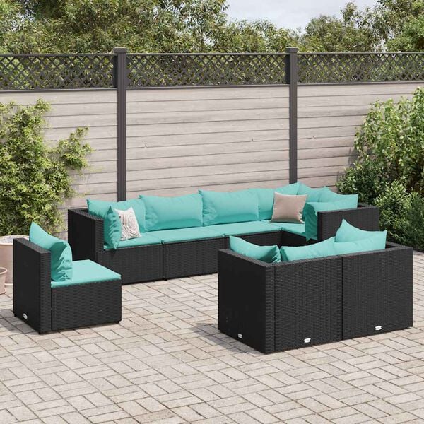 vidaXL 8-tlg. Garten-Lounge-Set mit Kissen Schwarz Poly Rattan