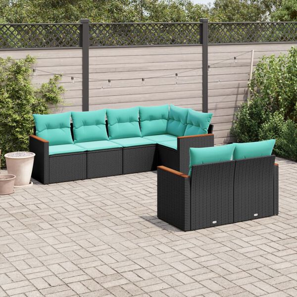 vidaXL 7-teiliges Gartensofa-Set mit Kissen, schwarzes Polyrattan