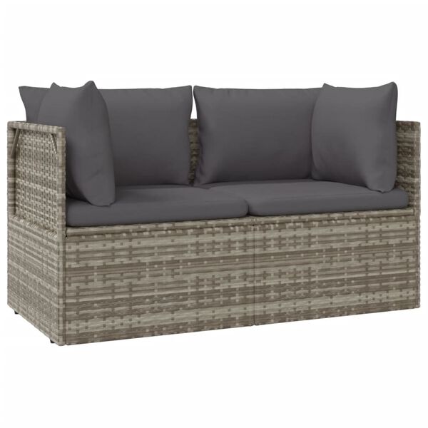 vidaXL Gartensofa 2-Sitzer mit Kissen Grau Poly Rattan