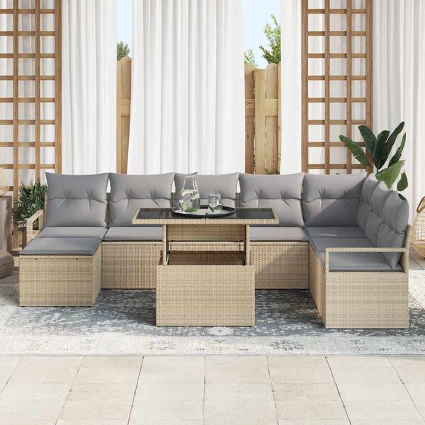 vidaXL Garten-Sofa-Set mit Speicher 9 pcs Beige Poly Rattan