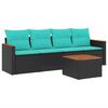 vidaXL 5-teiliges Gartensofa-Set mit Kissen, schwarzes Polyrattan