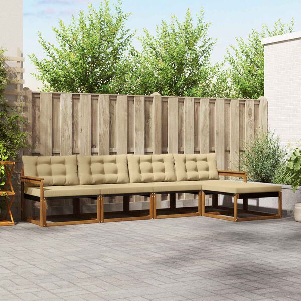 vidaXL Outdoor-Sofagarnitur mit Kissen 5 pcs Natur und Beige
