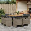 vidaXL 9-tlg. Garten-Essgruppe mit Kissen Grau Poly Rattan