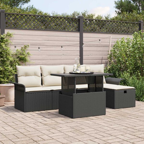 vidaXL Gartensofa-set mit Kissen 6 pcs Schwarz Poly-Rattan