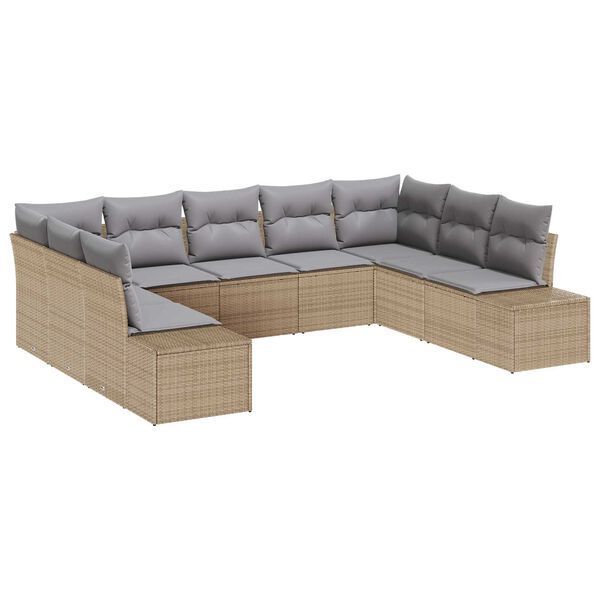 vidaXL Gartensofa-set mit Kissen 9 pcs Beige und Hellgrau Polyrattan