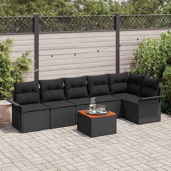 vidaXL Gartensofa-set mit Speicher 7 pcs Schwarz Poly-Rattan
