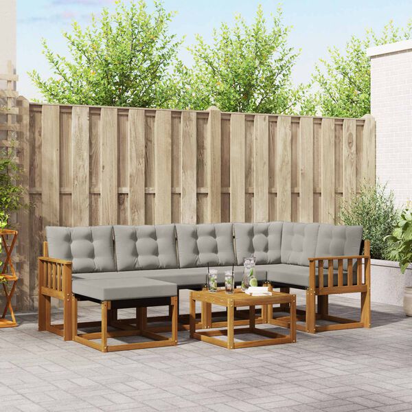vidaXL Outdoor-Sofagarnitur mit Kissen 7 pcs Nat&uuml;rlich und Hellgrau