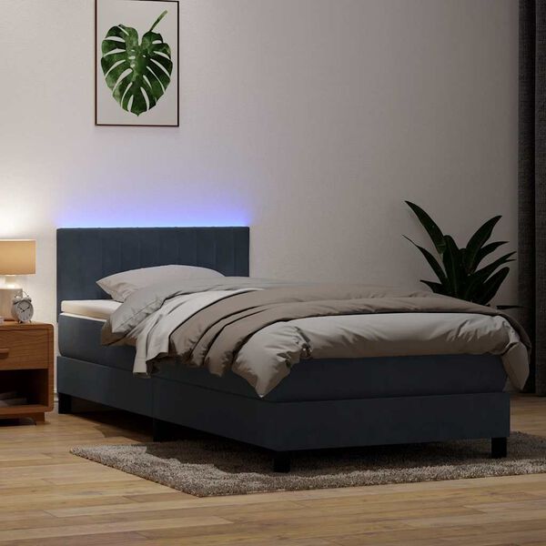 vidaXL Boxspringbett mit Matratze & LED Dunkelgrau 80x220 cm Samt