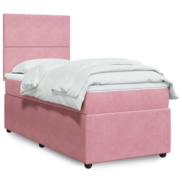 vidaXL Boxspringbett mit Matratze Rosa 90x200 cm Samt
