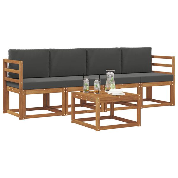 vidaXL Outdoor-Sofagarnitur mit Kissen 5 pcs Natur und Anthrazit