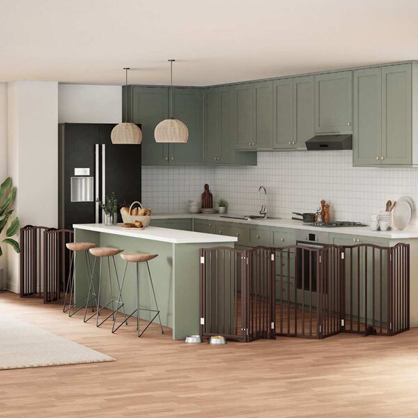 vidaXL 12-tlg. Hundetor mit T&uuml;r Faltbar Braun 600 cm Pappelholz