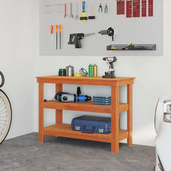 vidaXL Werkbank Wachsbraun 110,5 x 50 x 80 cm Massivholz Kiefer