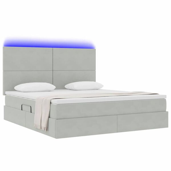vidaXL Bett mit Stauraum und LED mit LED Hellgrau 160 x 200 cm Samt