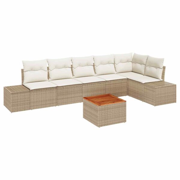 vidaXL Gartensofa-set mit Speicher 7 pcs Beige und Creme Poly-Rattan