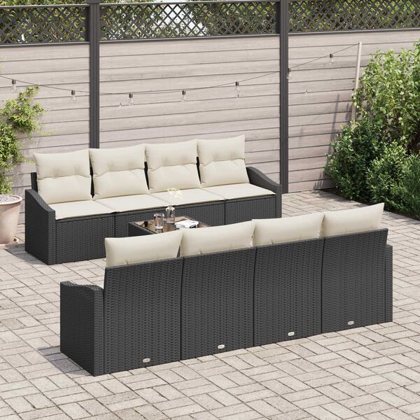 vidaXL Sofa Set mit Kissen 7 pcs Schwarz und Creme Poly-Rattan