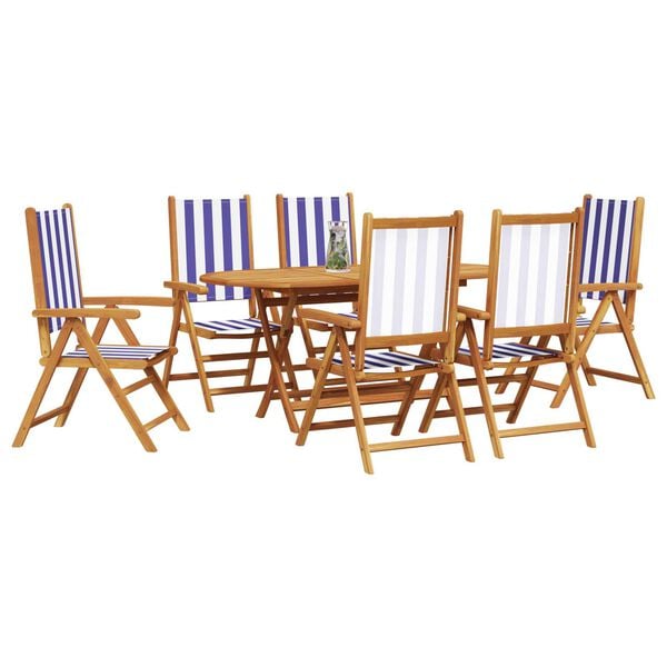 vidaXL Garten Essgruppe 7 pcs Blau und weiß Akazie Massivholz