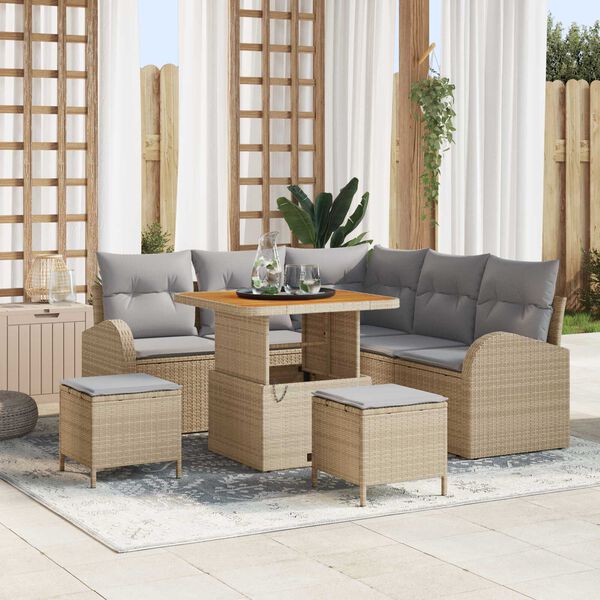 vidaXL Gartensofa-set mit Kissen 8 pcs Beige Poly-Rattan