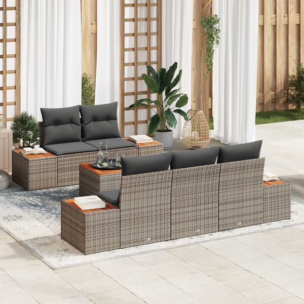 vidaXL Gartensofa-set mit Kissen 6 pcs Grau Poly Rattan