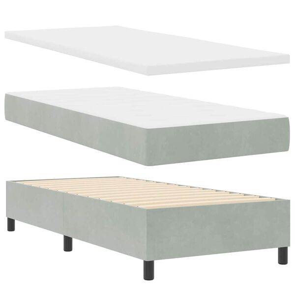 vidaXL Boxspringbett mit Matratze Hellgrau 100 x 200 cm Samt