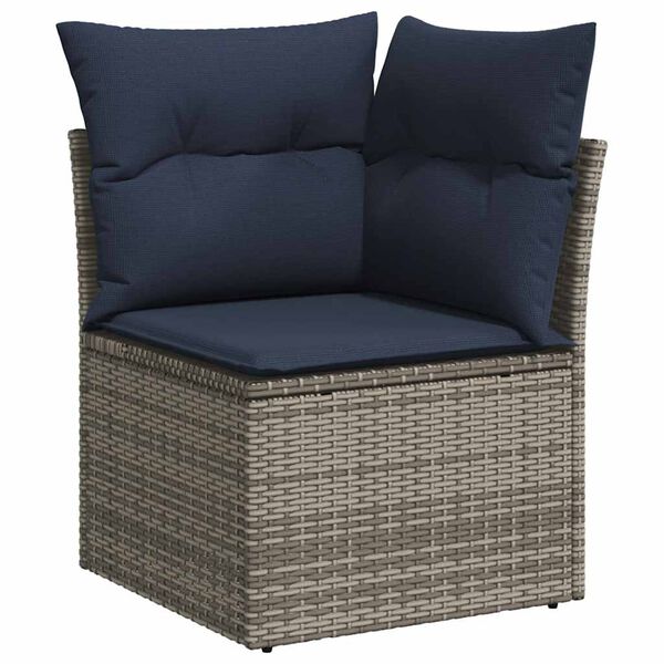 vidaXL 10-tlg. Garten-Sofagarnitur mit Kissen Grau Poly Rattan Akazie