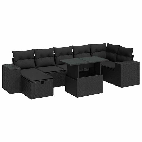 vidaXL 5-tlg. Garten-Sofagarnitur mit Kissen Schwarz Poly Rattan