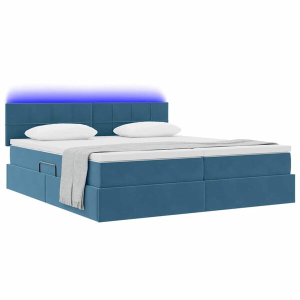vidaXL Bett mit LED-Lichtleisten Dunkelblau 180 x 200 cm Samt