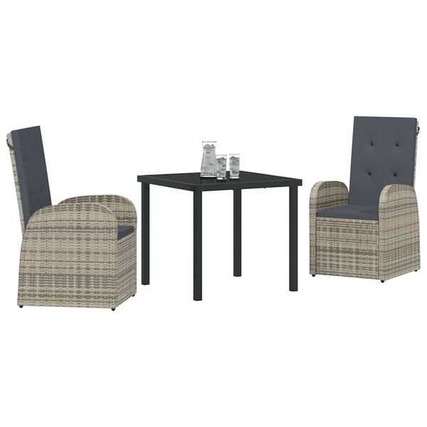 vidaXL Garten Essgruppe mit Kissen 3 pcs Grau Poly-Rattan