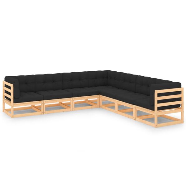 vidaXL 7-tlg. Garten-Lounge-Set mit Kissen Massivholz Kiefer