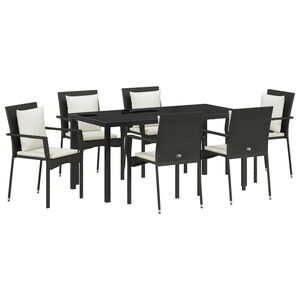 vidaXL Garten Essgruppe mit Kissen 7 pcs Schwarz Poly-Rattan