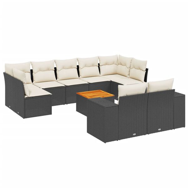 vidaXL 10-tlg. Garten-Sofagarnitur mit Kissen Schwarz Poly Rattan