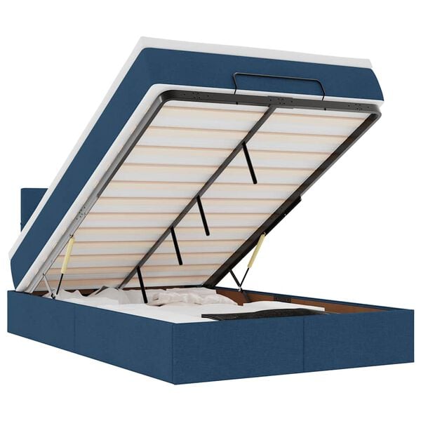 vidaXL Ottomane Bett mit Matratze & LEDs Blau 120x200 cm Stoff